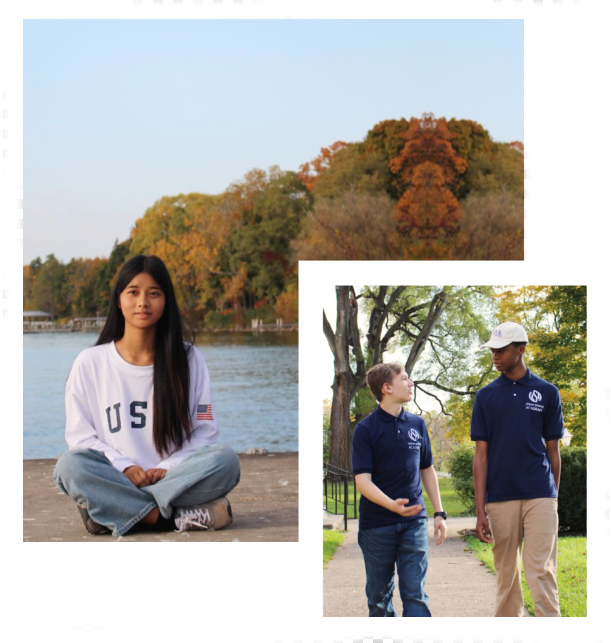 Union Springs Academy students enjoying the lakeside and walking together on campus